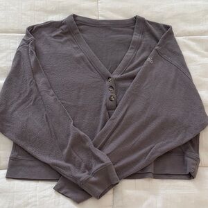 Gray Long Sleeve Button-Up Top